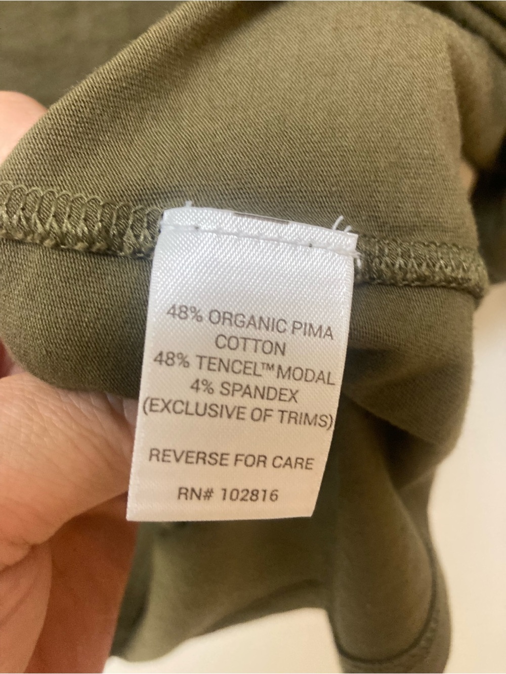 GARNET HILL Olive Green Top 3/4 Length Sleeves (L) - Picture 3 of 5